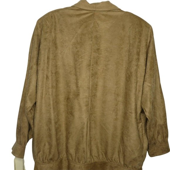 Vintage 80s Faux Suede Moto Jacket XL Brown Pockets Lined Shoulder Pads Washable - Picture 11 of 12
